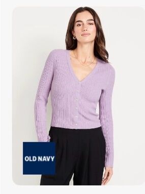 Old Navy Lavender Ribbed V-Neck Button Cardigan